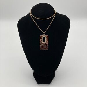 Vintage Michele Lynn Brutalist Gold Tone Open Work Geometric Pendant Necklace